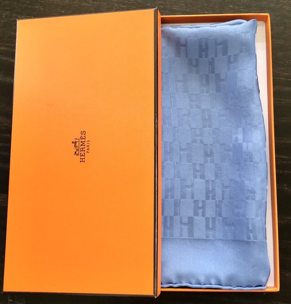 Vintage Hermès Blue Silk Scarf 45cm Mens Gavroche Pocket Square